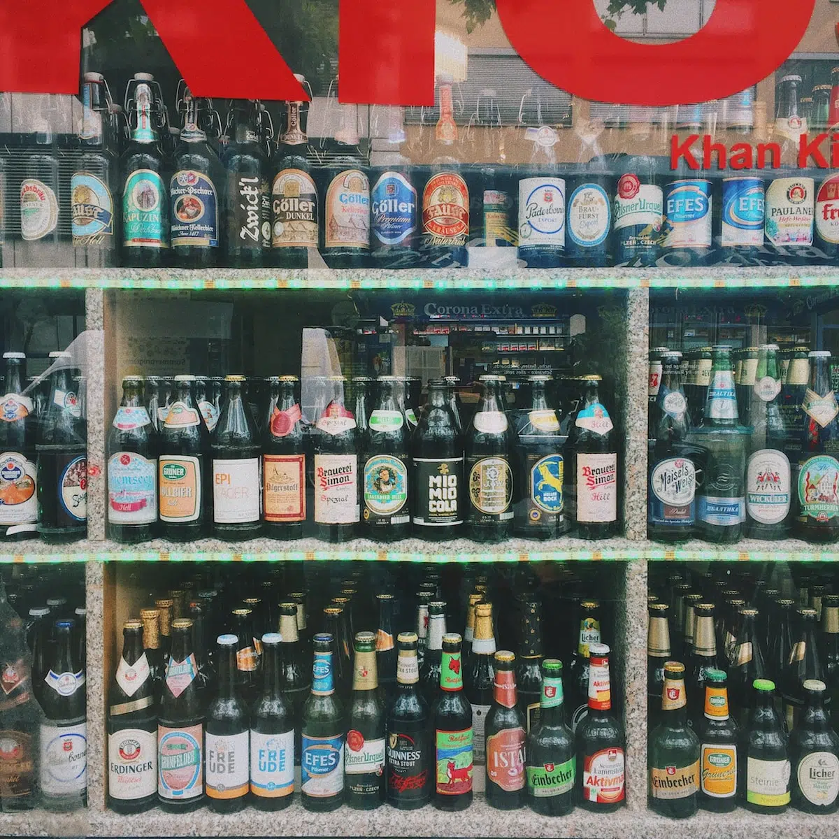 assorted beverage bottles on display