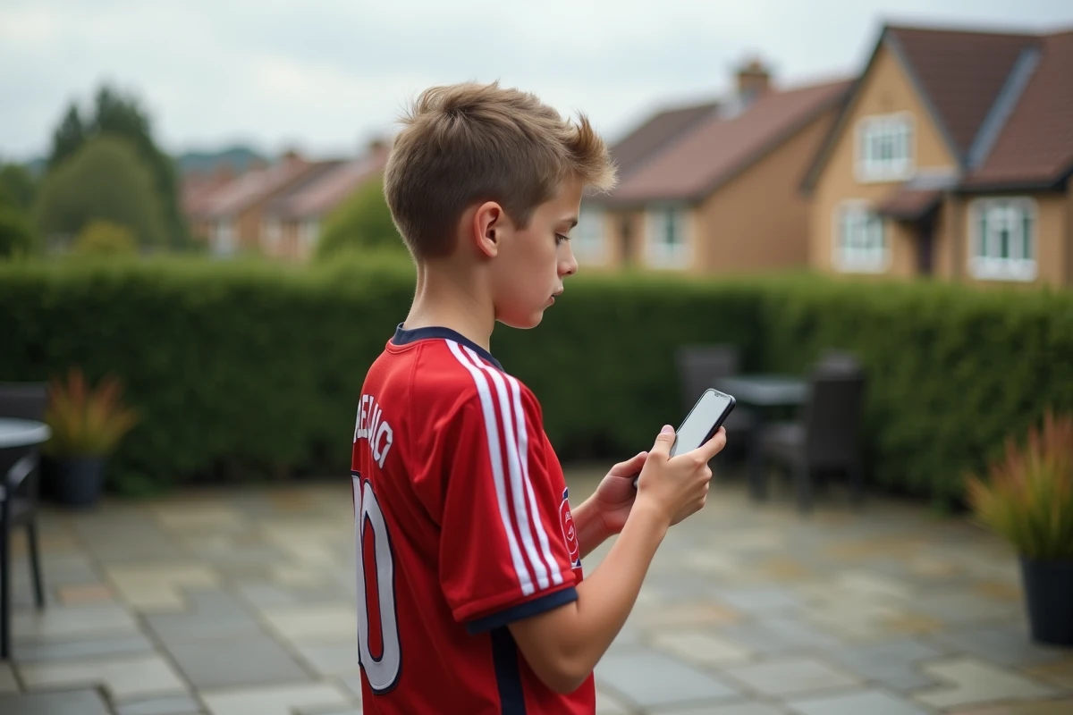 Adolescent en extérieur concentré sur son smartphone Clash of Clans