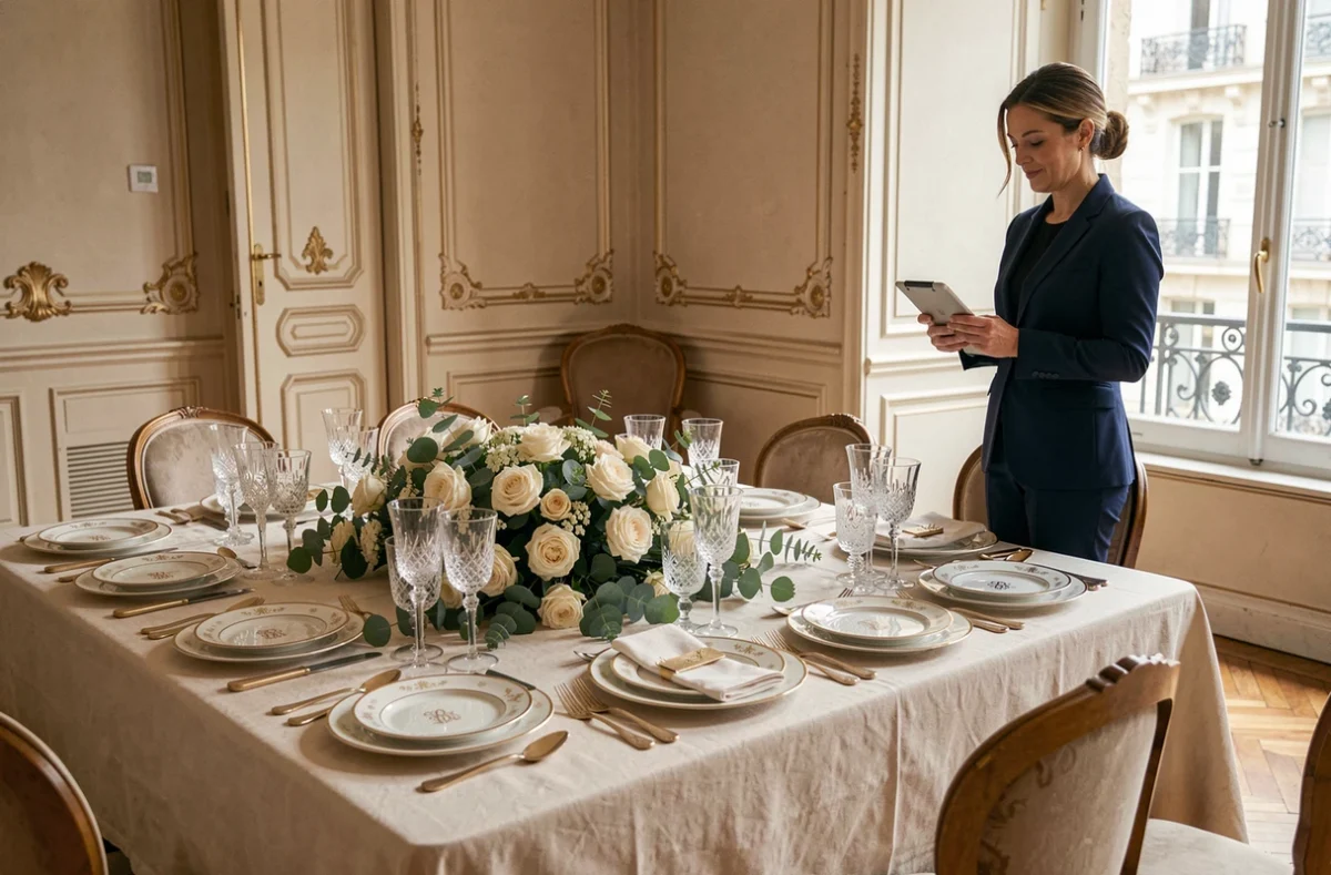 Table sur mesure dressée par l'Agence Couture pour un événement luxe à Montpellier