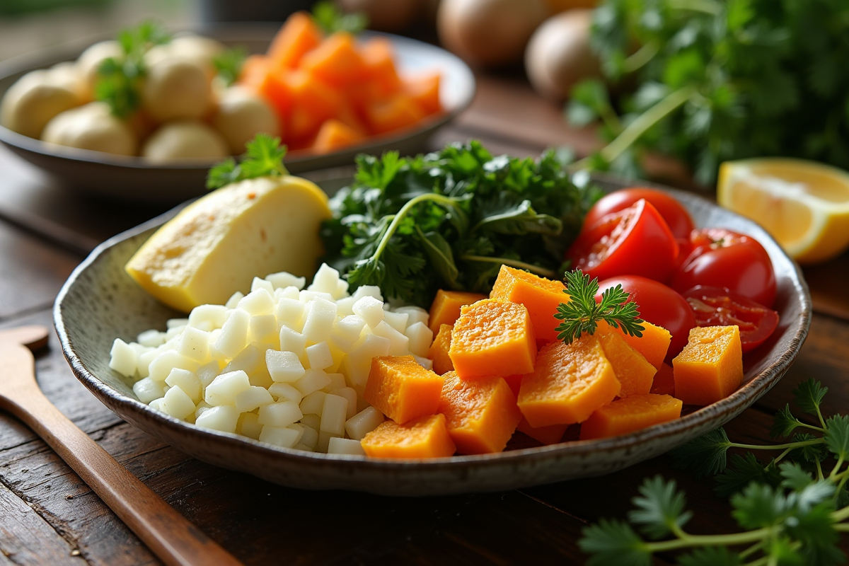 Assortiment de légumes cuisinés avec dauphinoise et squash