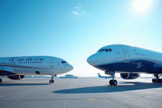 Avions Airbus et Boeing côte à côte sur le tarmac
