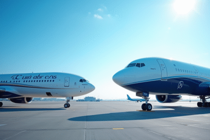 Avions Airbus et Boeing côte à côte sur le tarmac