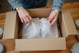 Personne emballant des objets fragiles avec soin