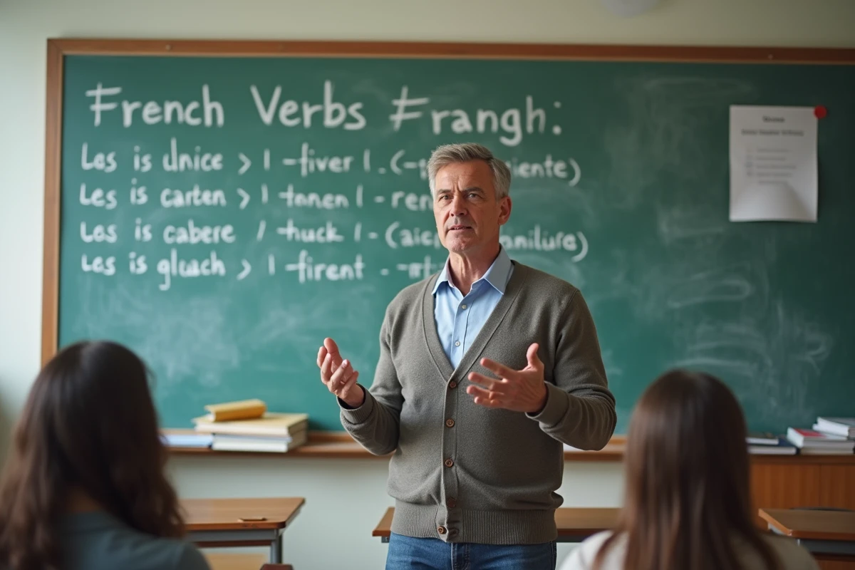 Professeur explique les conjugaisons françaises en classe