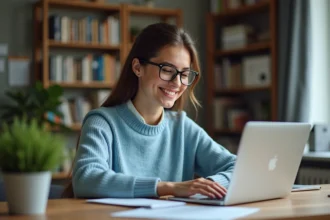 Jeune femme au bureau organisant un tableau Excel