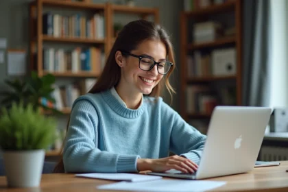 Jeune femme au bureau organisant un tableau Excel