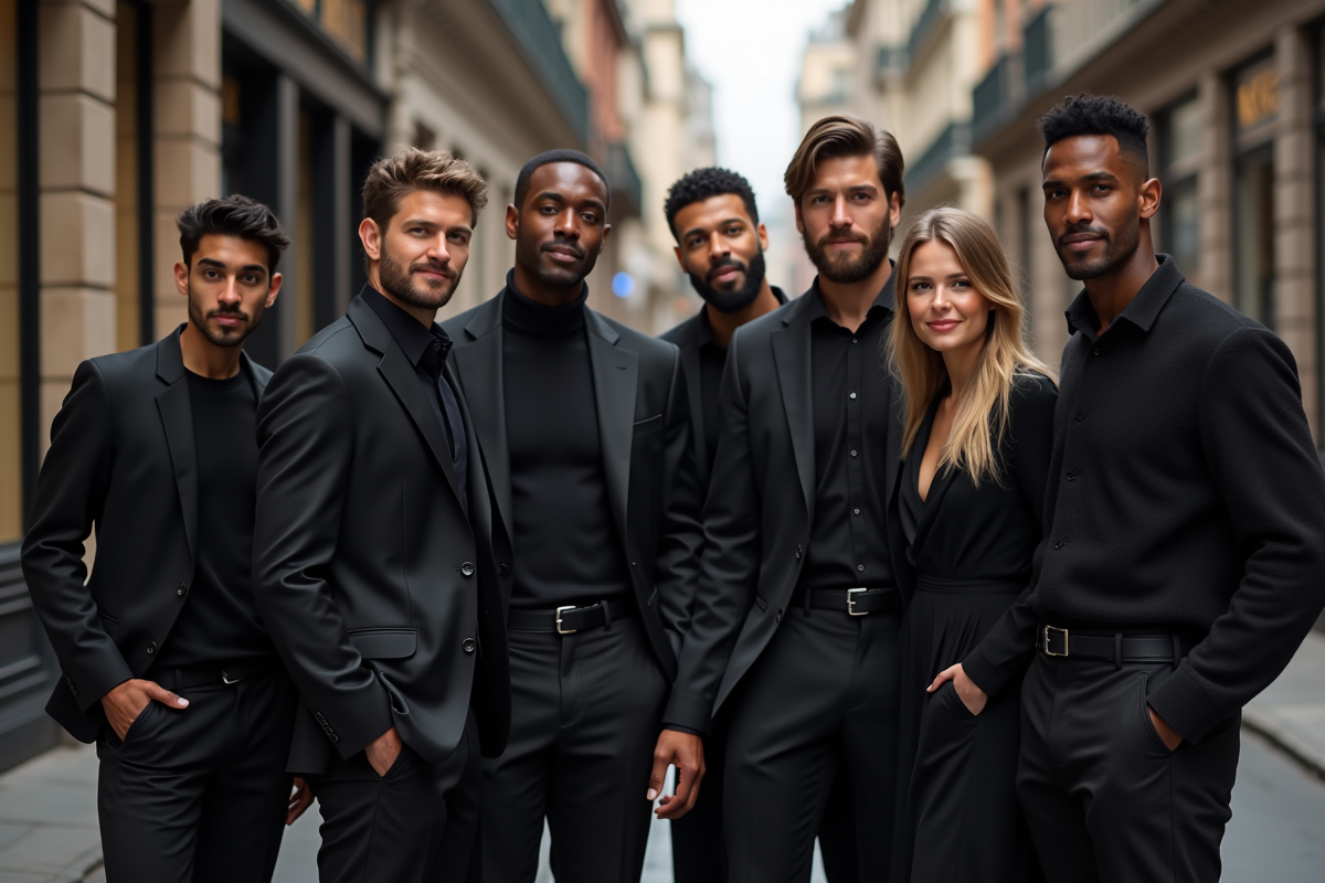 Groupe de personnes élégantes dans la ville dynamique