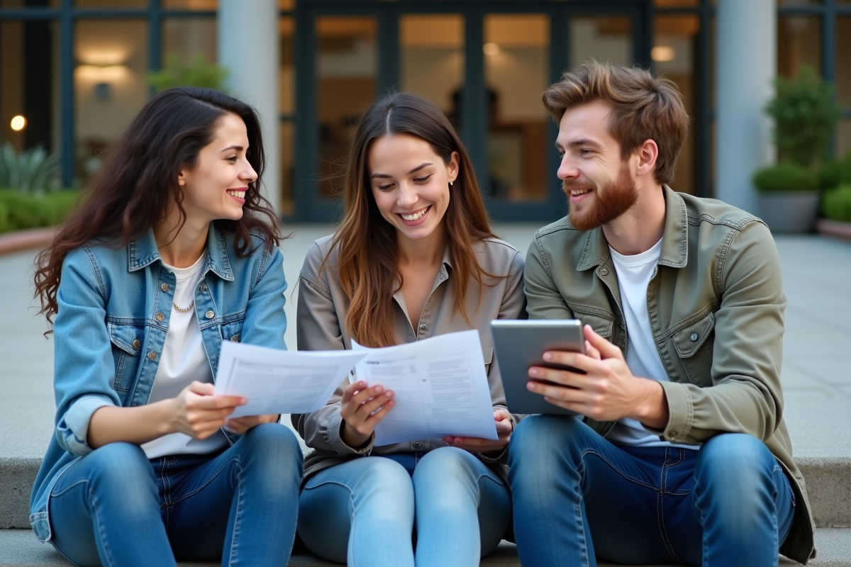 Jeunes discutant sur des marches en ville