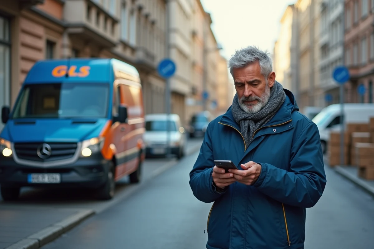 Homme attendant près d un camion de livraison en ville
