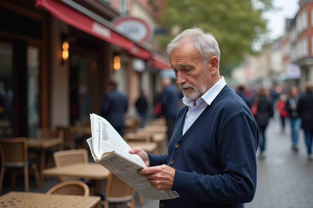 Homme âgé résolvant un mot croise dans un café belge