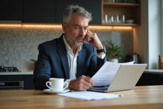Homme d'affaires réfléchissant à des documents de prêt immobilier