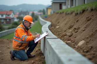 Ingénieur civil inspectant une paroi en béton armé