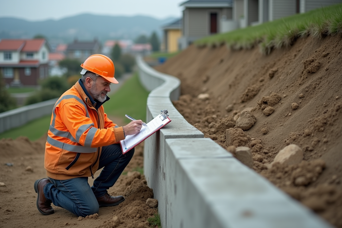 Ingénieur civil inspectant une paroi en béton armé