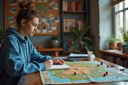 Jeune femme joue à un jeu de société dans un espace cosy