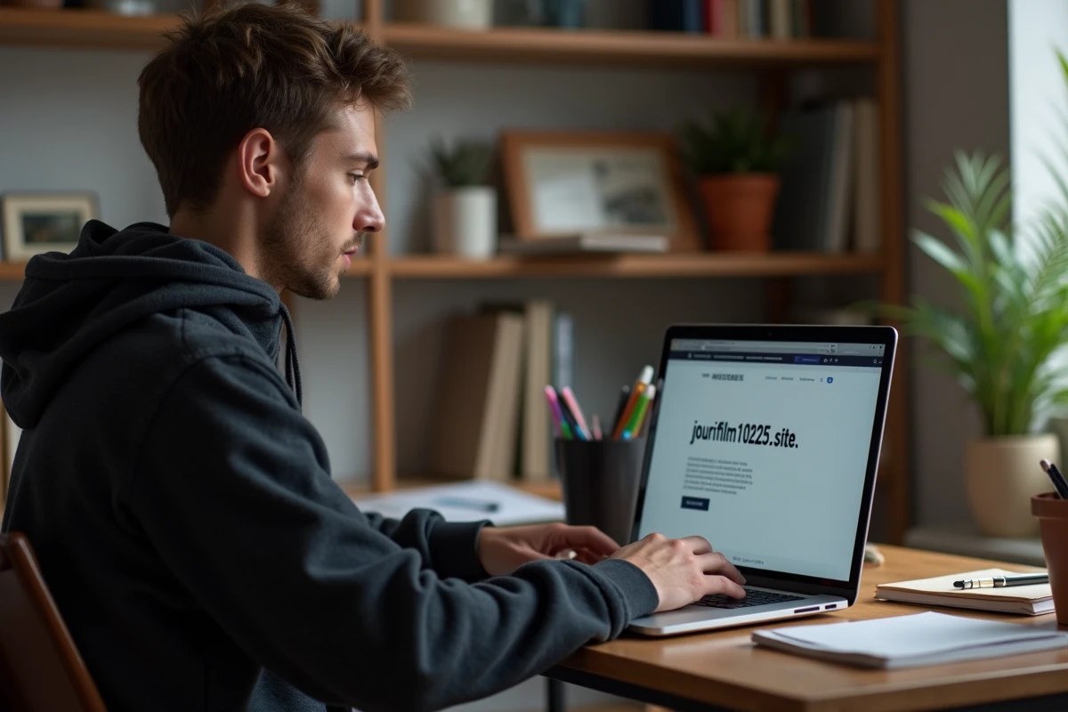 Jeune homme en hoodie travaillant sur un laptop dans un bureau cosy