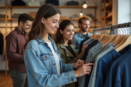 Groupe de jeunes adultes dans une boutique de mode moderne