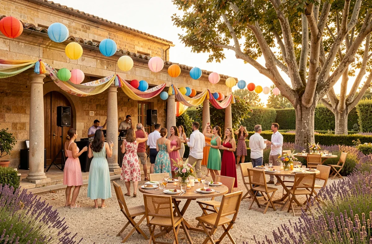 Fête en plein air organisée par Paloma Events dans les jardins historiques de Montpellier