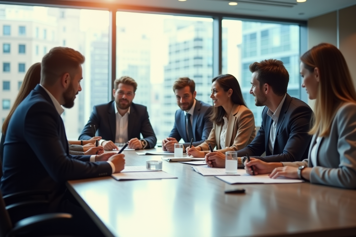 Groupe de professionnels lors d'une réunion autour d'une table