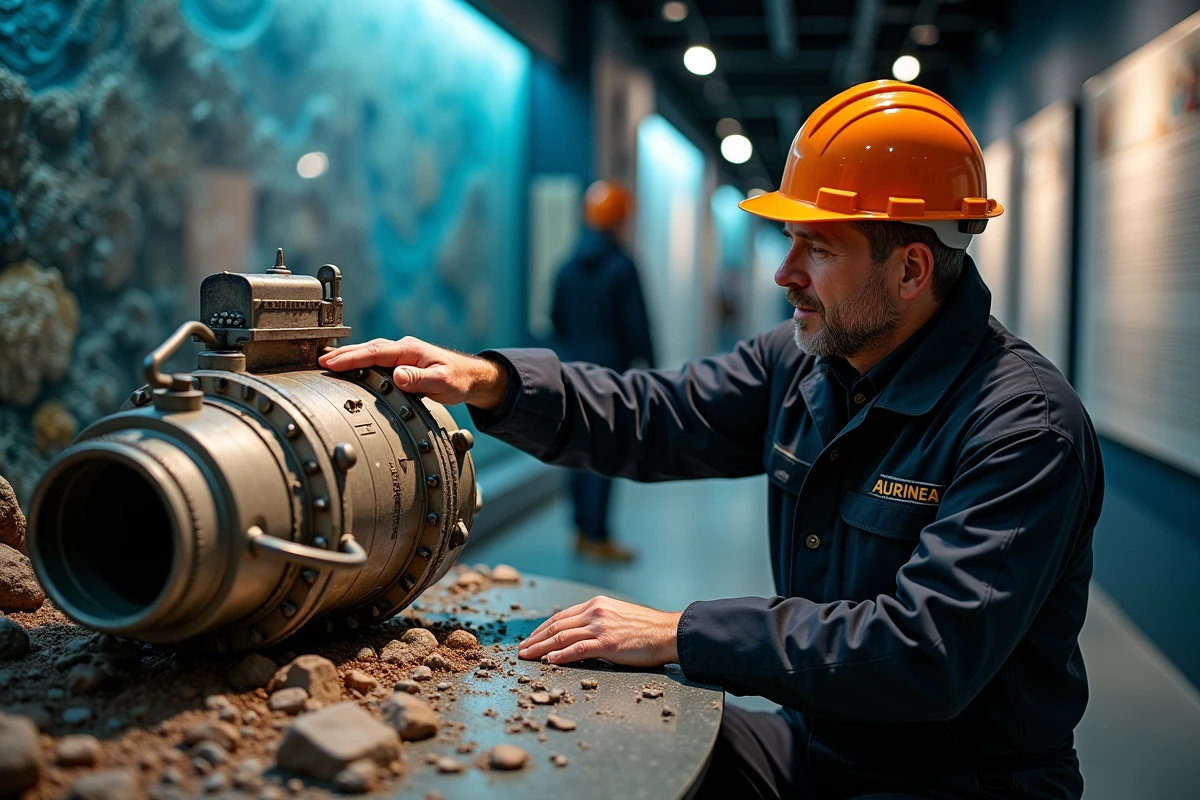 Scientifique marin expliquant un modèle de submersible dans un musée
