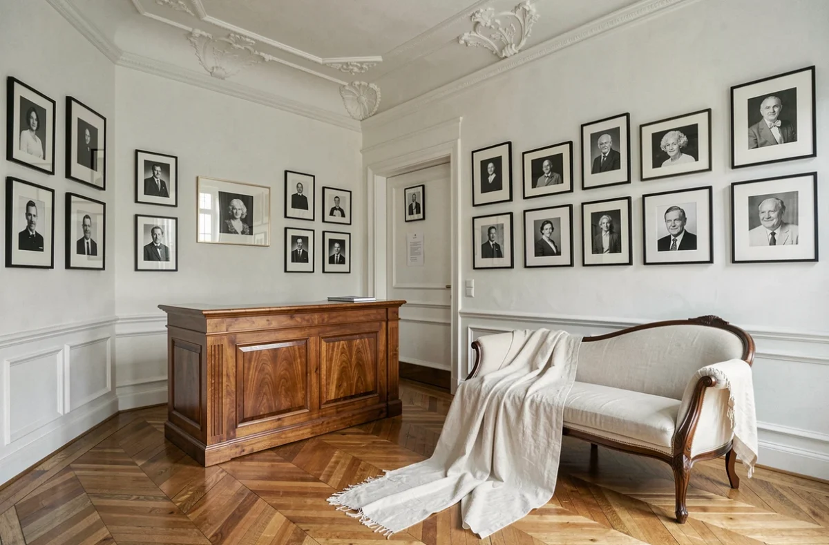 Intérieur élégant du Studio Timeless Maison de la Photographie à Limoges avec portraits en noir et blanc encadrés