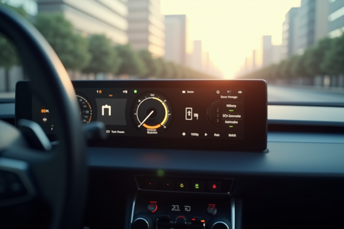 Tableau de bord d'une voiture électrique avec indicateur de batterie